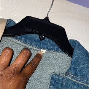 Trench coat styled denim jacket has two pockets beige color new